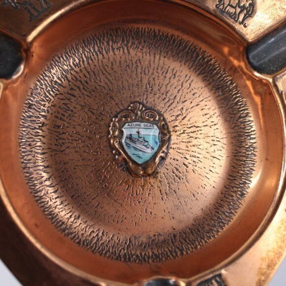 Vintage Handcrafted Copper Azure Seas Ashtray Embossed Edges Made South Africa - Picture 10 of 10